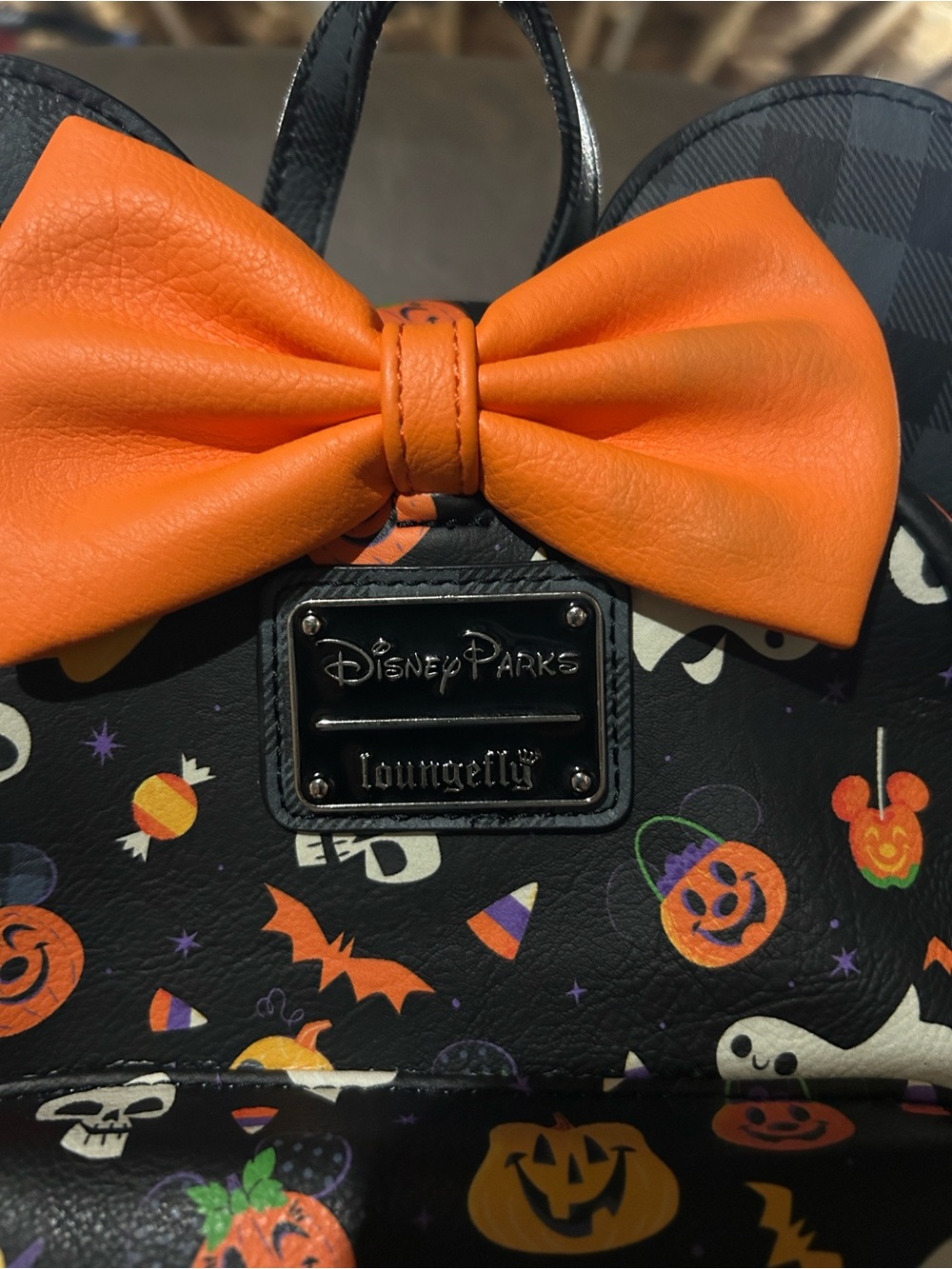 Disney Parks Loungefly Halloween Backpack with Orange Bow Accent - Picture 2 of 6